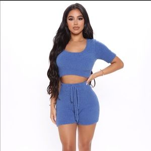 FASHION NOVA COZY SET IN BLUE SIZE LARGE- SO COMFY AND CUTE! 😍 💙🦋